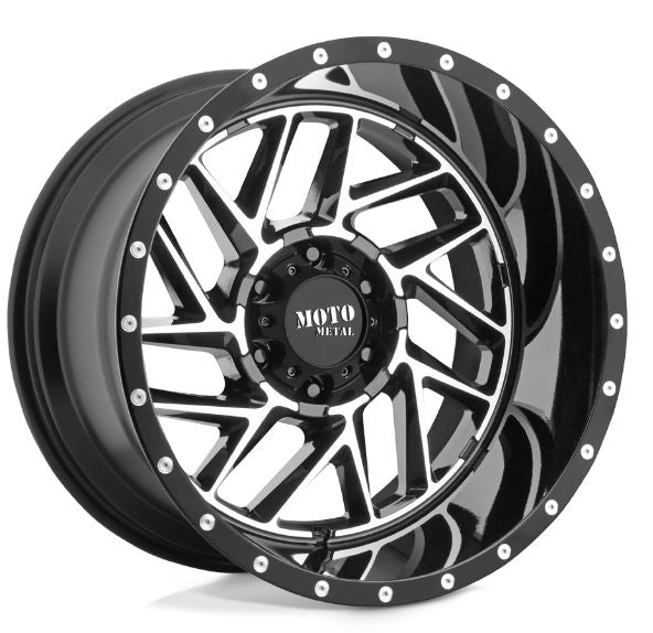 1 SET OF 4 20X12 Moto Metal MO985 BREAKOUT 8X170 -44MM GLOSS BLACK MACHINED
