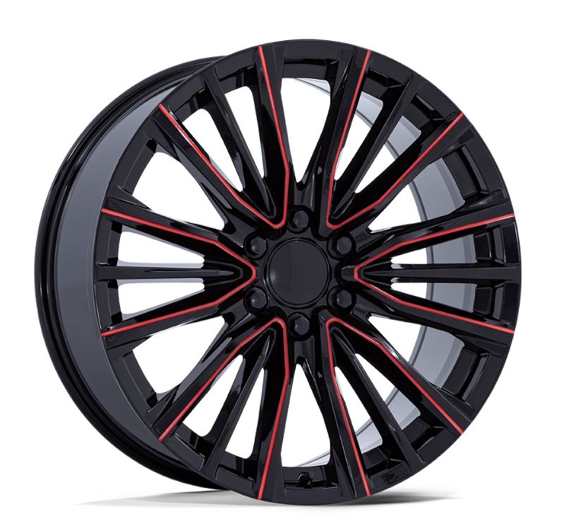 PERFORMANCE REPLICAS PR223 22X9 6X139.7 ET28 Gloss Black Milled Red (Qty of 1)